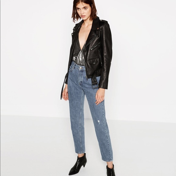 SOLD! NWT Zara Black Leather Zippered Moto Jacket - Picture 2 of 7